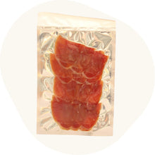 Aufschnittpackung mit dünn geschnittenem Ibérico Lomo – vakuumverpackt für frischen Genuss