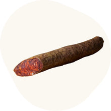 Chorizo de Bellota Ibérico ganze Wurst mit grober Körnung und intensiv roter Farbe