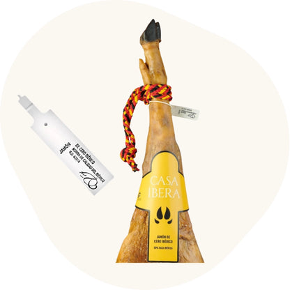 Ganzer Ibérico Cebo Jamón am Stück mit weißer Brida, spanischer luftgetrockneter Schinken aus iberischer Rasse mit 36 Monaten Reifezeit