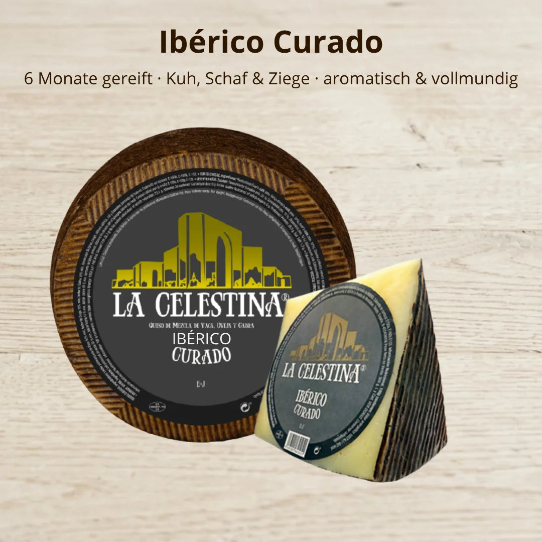 Ibérico Curado Käse aus Kuh Schaf und Ziegenmilch 6 Monate gereift aromatisch und vollmundig aus Spanien
