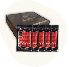 Jamón Ibérico 100 % Bellota Majada Pedroche – fein geschnittener Edelschinken aus Eichelmast, in eleganter Geschenkbox von La Tradición.