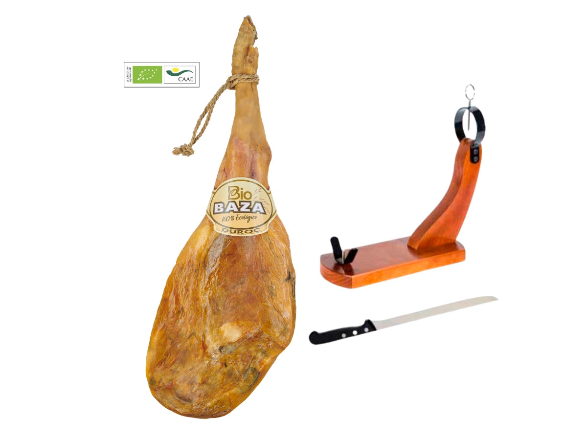 Jamon Duroc Bio ganze Keule Spanien oekologischer Schinken mit Halter und Messer kaufen