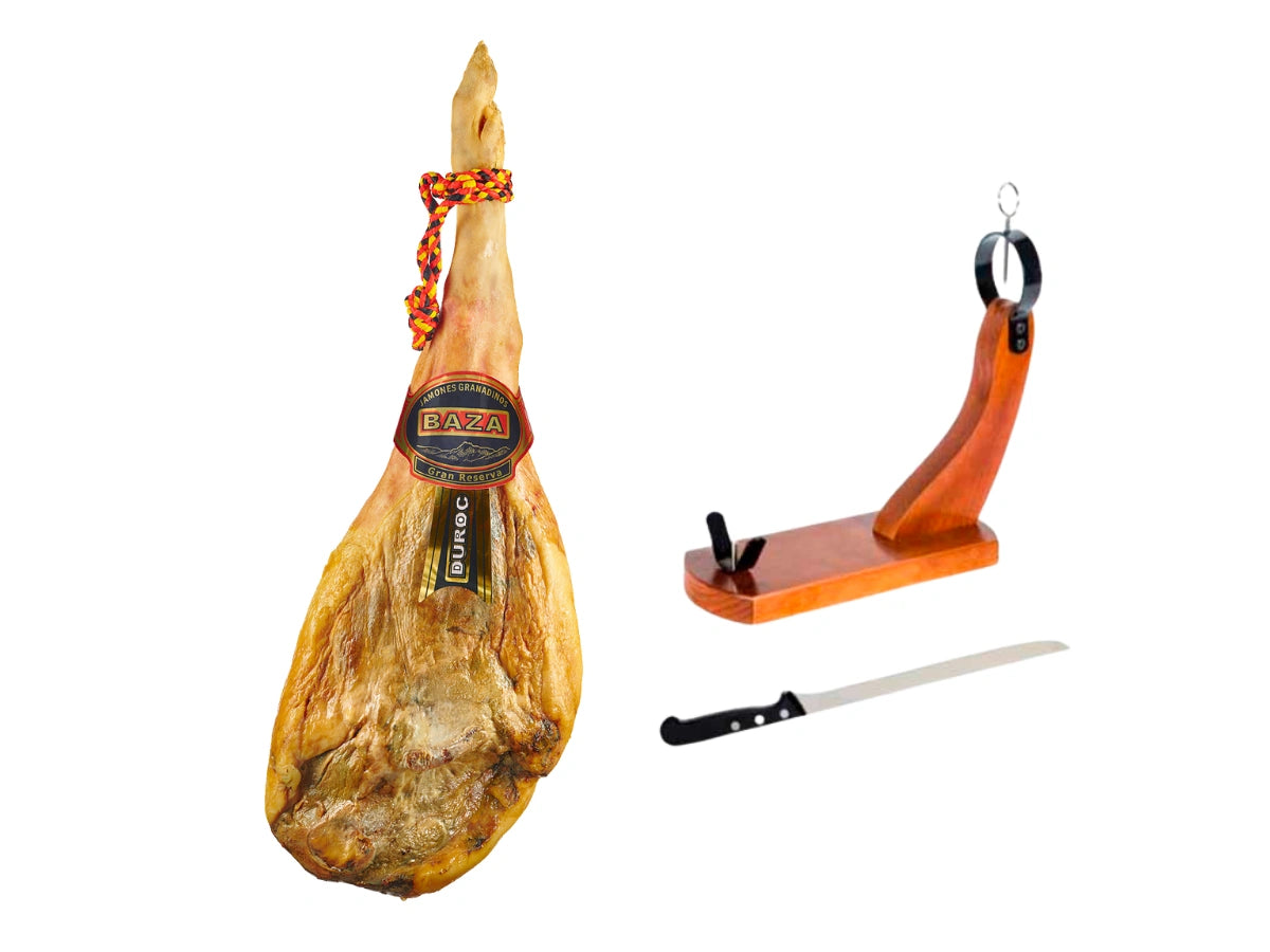 Jamon Duroc Gran Reserva ganze Keule Spanien premium Schinken mit Halter und Messer online kaufen