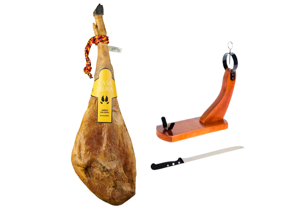 Jamon Iberico de Cebo ganze Keule Spanien Iberico Schinken mit Halter und Messer kaufen