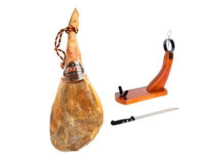 Jamon Serrano Gran Reserva ganze Keule Spanien luftgetrocknet mit Schinkenhalter und Messer kaufen