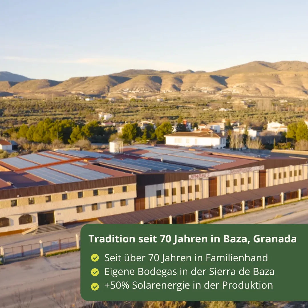 Luftaufnahme der Produktionsstaette von Jamones Granadinos Baza in Baza Granada. Traditionelle Herstellung von Jamon Serrano in der Sierra de Baza mit natuerlicher Trocknung und nachhaltiger Energie.