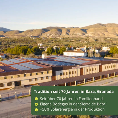 Luftaufnahme der Produktionsstaette von Jamones Granadinos Baza in Baza Granada. Traditionelle Herstellung von Jamon Serrano in der Sierra de Baza mit natuerlicher Trocknung und nachhaltiger Energie.