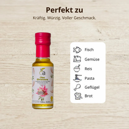 Olivenoel mit Knoblauch – ideal fuer Fisch, Gemuese, Reis, Pasta, Gefluegel und Brot