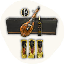 Majada Pedroche Gourmet-Set mit ganzer Ibérico-Schinkenkeule, Weißwein, Käse und drei traditionellen Wurstsorten – Premiumqualität aus Los Pedroches, Spanien.