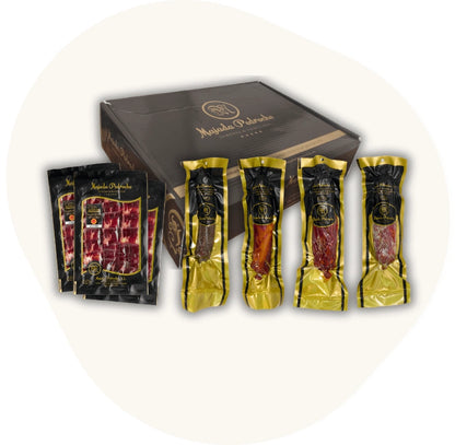 Majada Pedroche Selección Ibérica mit handwerklich gereiftem Schinken und vier Sorten Wurstwaren – spanische Feinkostbox für Tapas und Genussmomente.