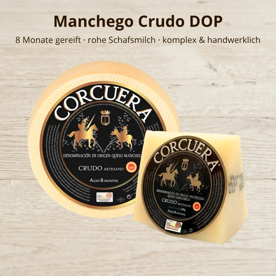 Manchego Crudo DOP aus roher Schafsmilch 8 Monate gereift komplex und handwerklich hergestellt