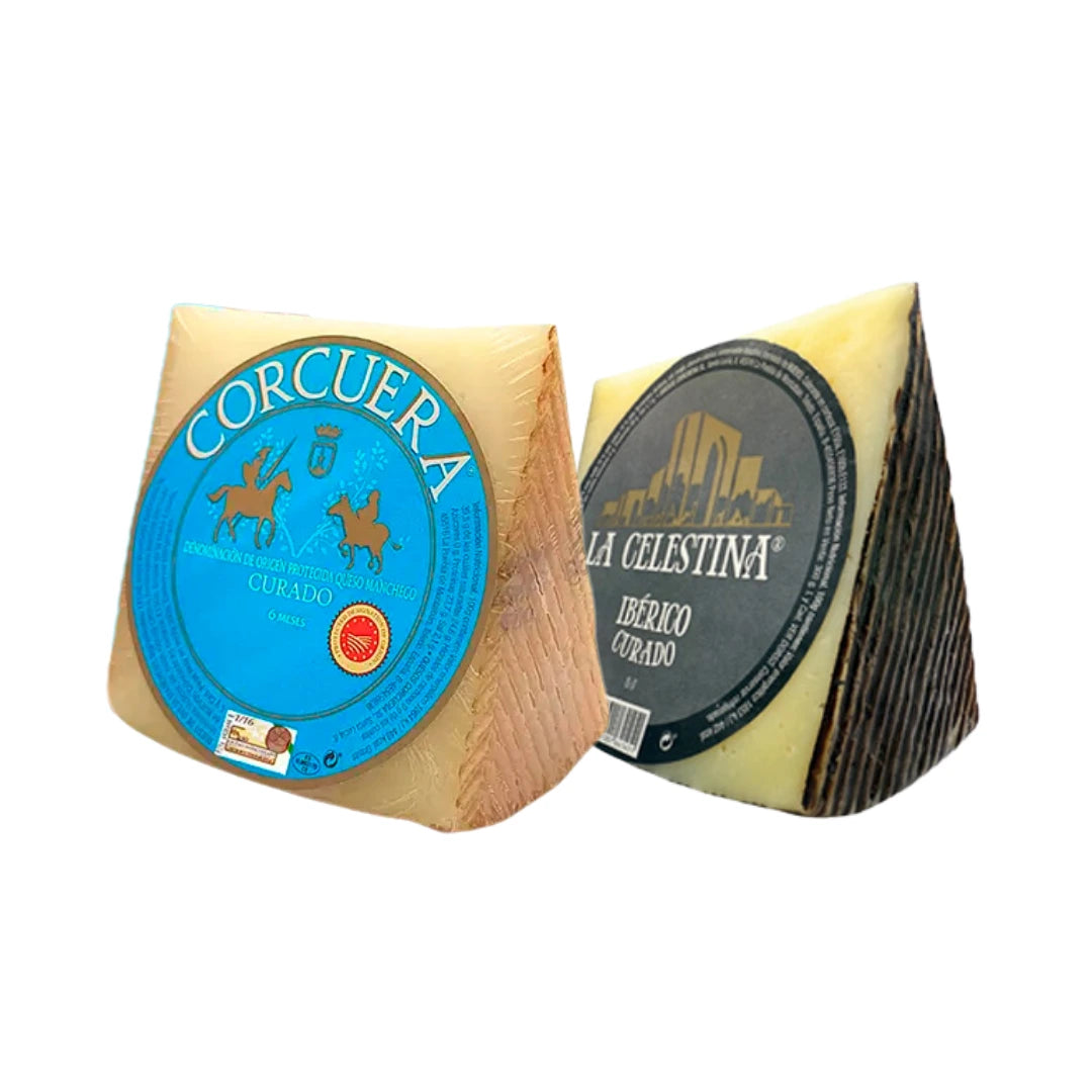 Manchego Curado DOP und Ibérico Curado Käse nebeneinander Vergleich spanischer Hartkäse Unterschiede in Milch Herkunft und Geschmack