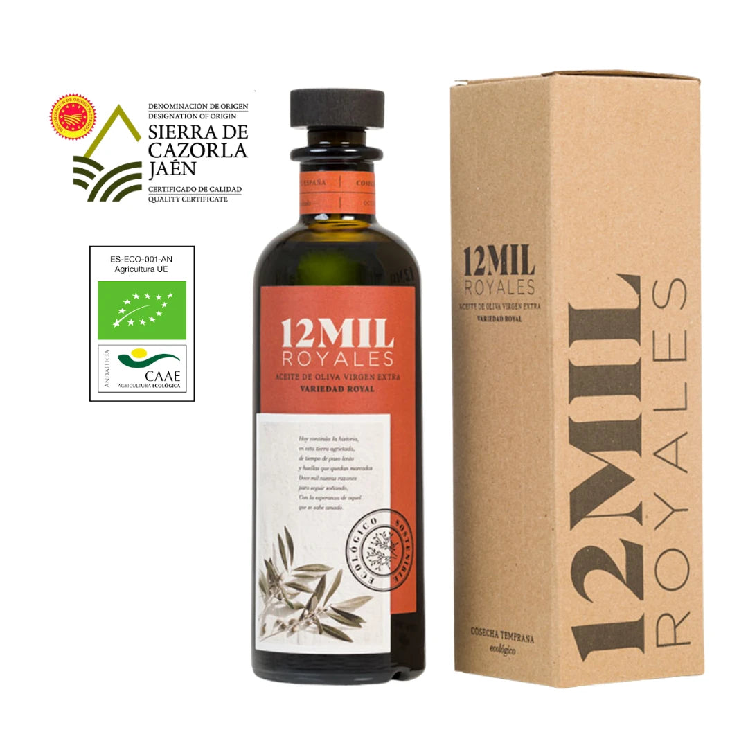 12Mil Royales Olivenoel 500 ml DOP Sierra de Cazorla Jaen Spanien Bio zertifiziert natives Olivenoel extra Royal Sorte Premium Qualität