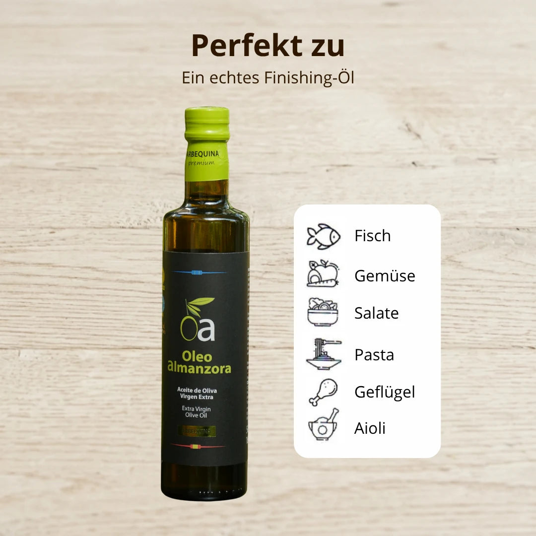 Oleo Almanzora Arbequina natives Olivenoel extra ideal fuer Fisch Gemuese Salate Pasta Gefluegel und Aioli als Finishing Oel