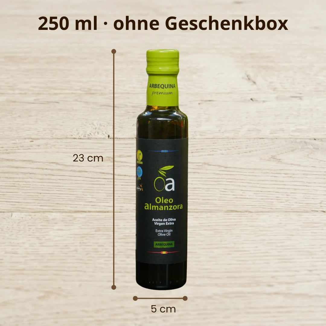 Oleo Almanzora 250 ml natives Olivenoel extra ohne Geschenkbox Flasche Hoehe 23 cm Breite 5 cm Arbequina Spanien