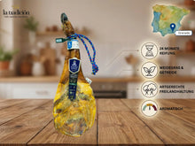 Paleta Ibérica Cebo Campo aus Spanien mit Weidegras- und Getreidefütterung, 24 Monaten Reifung und aromatischem Geschmack.