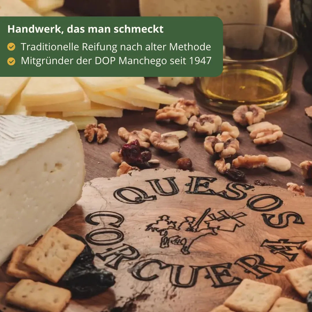 Manchego Kaese traditionell gereift nach alter Methode mit Fokus auf Qualitaet und Handwerk