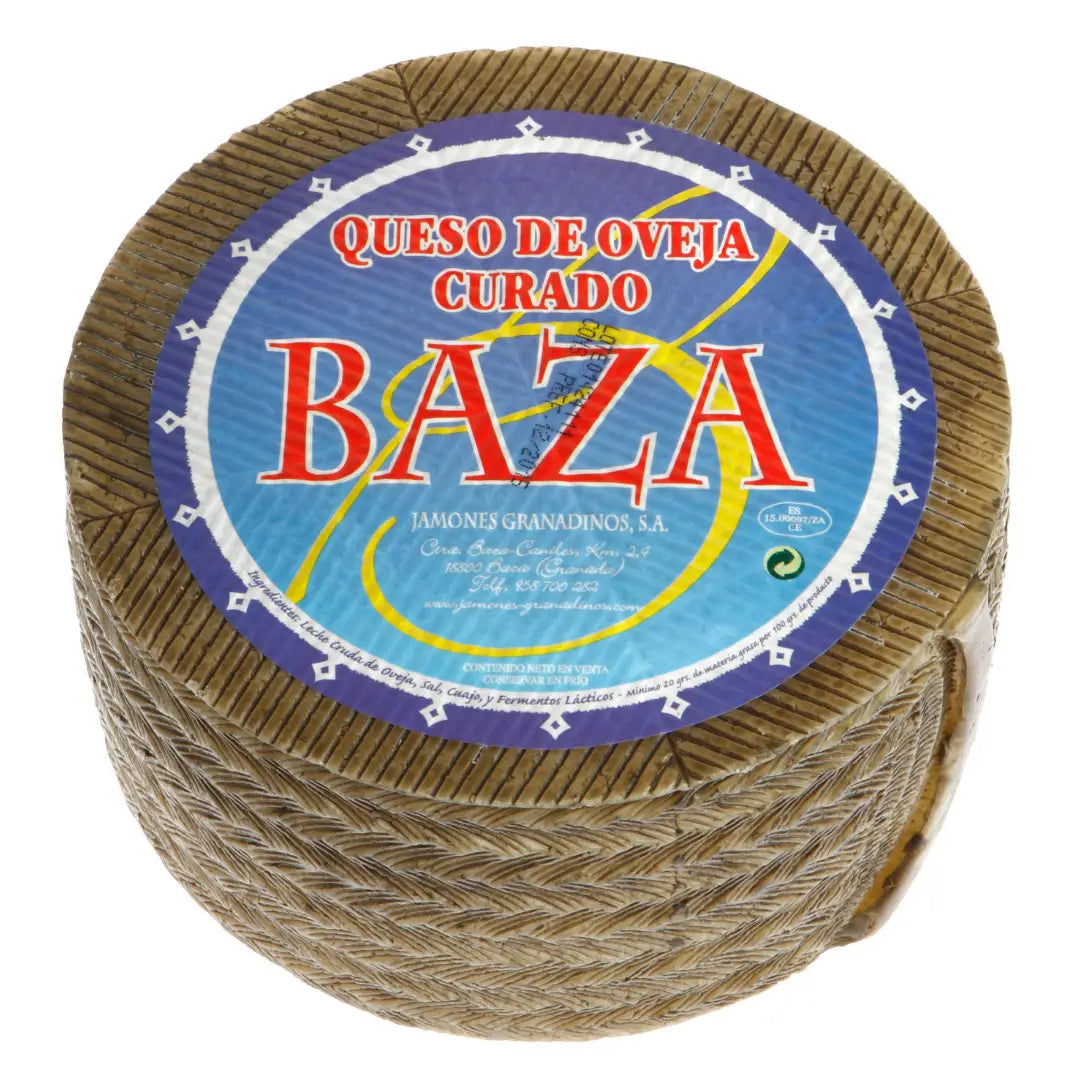 Queso de Oveja Curado von Baza – ganzer Laib ca. 3 kg, 6 Monate gereift, aus Schafsmilch, traditionelle Esparto-Rinde, aus Granada, Lieferant von La Tradición