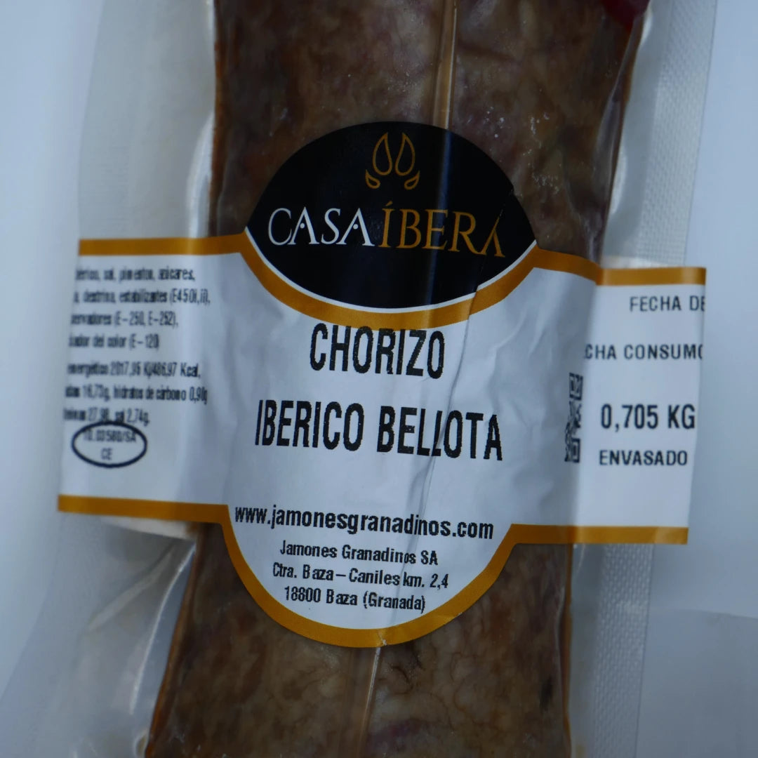 Etikett Chorizo Iberico de Bellota von Casa Ibera mit Naehrwerten und Herkunft