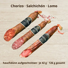 Chorizo Cular, Salchichón & Lomo de Bellota 100% Ibérico von Majada Pedroche, je 42 g hauchdünn aufgeschnitten
