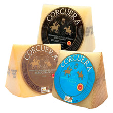 Manchego D.O.P. Corcuera in drei Reifestufen – Semicurado (3 Monate), Curado (6 Monate) und Crudo Artesano, je 300 g, aus Toledo, La Mancha