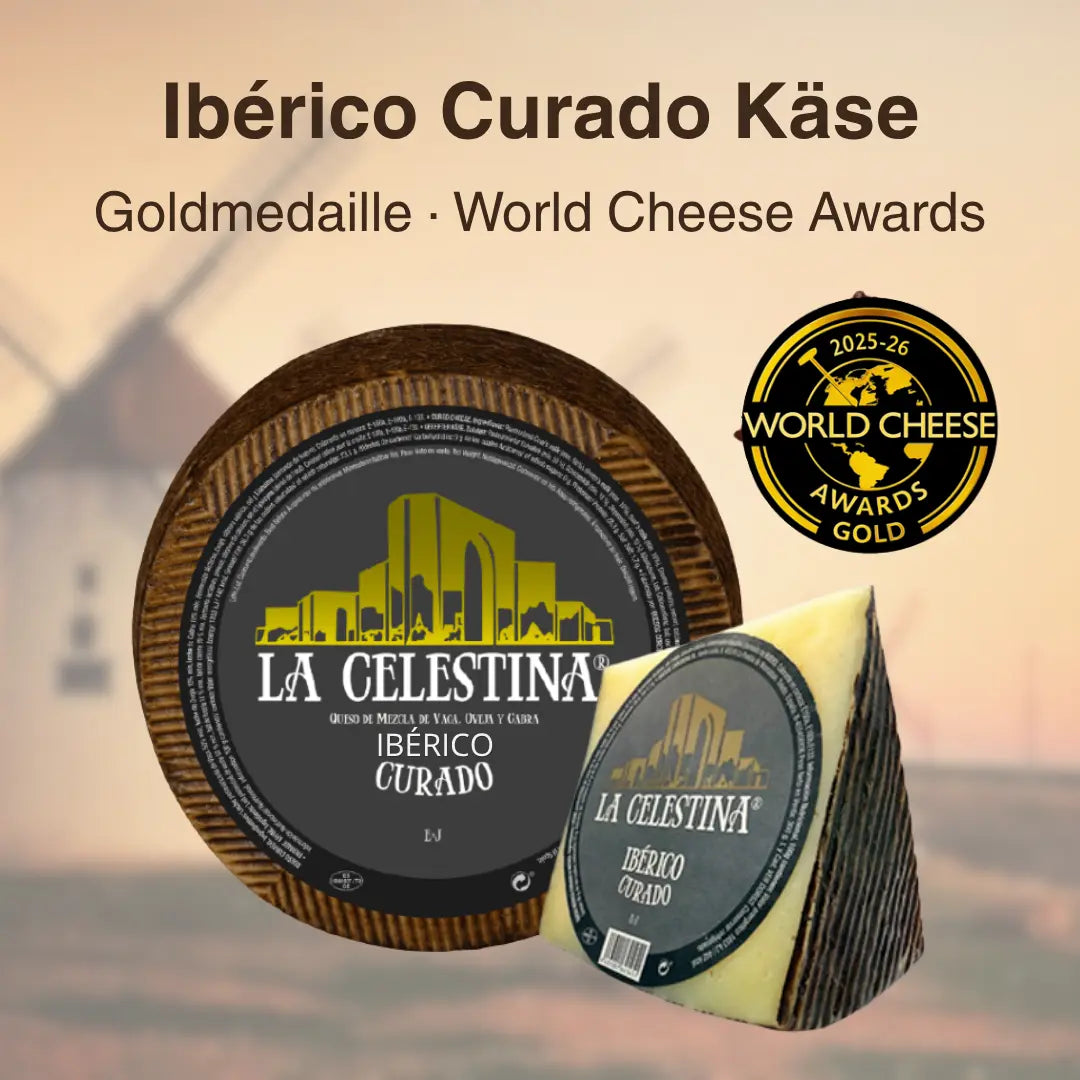 Ibérico Curado Käse La Celestina von Quesos Corcuera, 6 Monate gereift, Gold World Cheese Awards 2026, La Tradición
