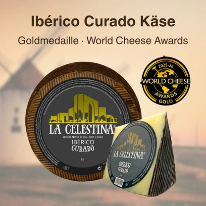 Ibérico Curado Käse La Celestina von Quesos Corcuera, 6 Monate gereift, Gold World Cheese Awards 2026, La Tradición
