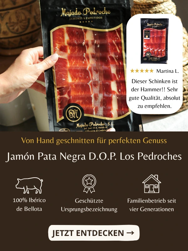 Handgeschnittener Jamon Pata Negra DOP aus der Verpackung von Majada Pedroche