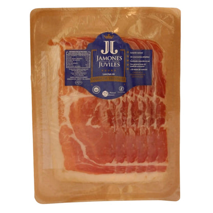 Jamón de Trevélez in Scheiben, über 20 Monate gereift, ohne Konservierungsstoffe, salzreduziert – von Jamones de Júviles aus dem Parque Natural de Sierra Nevada