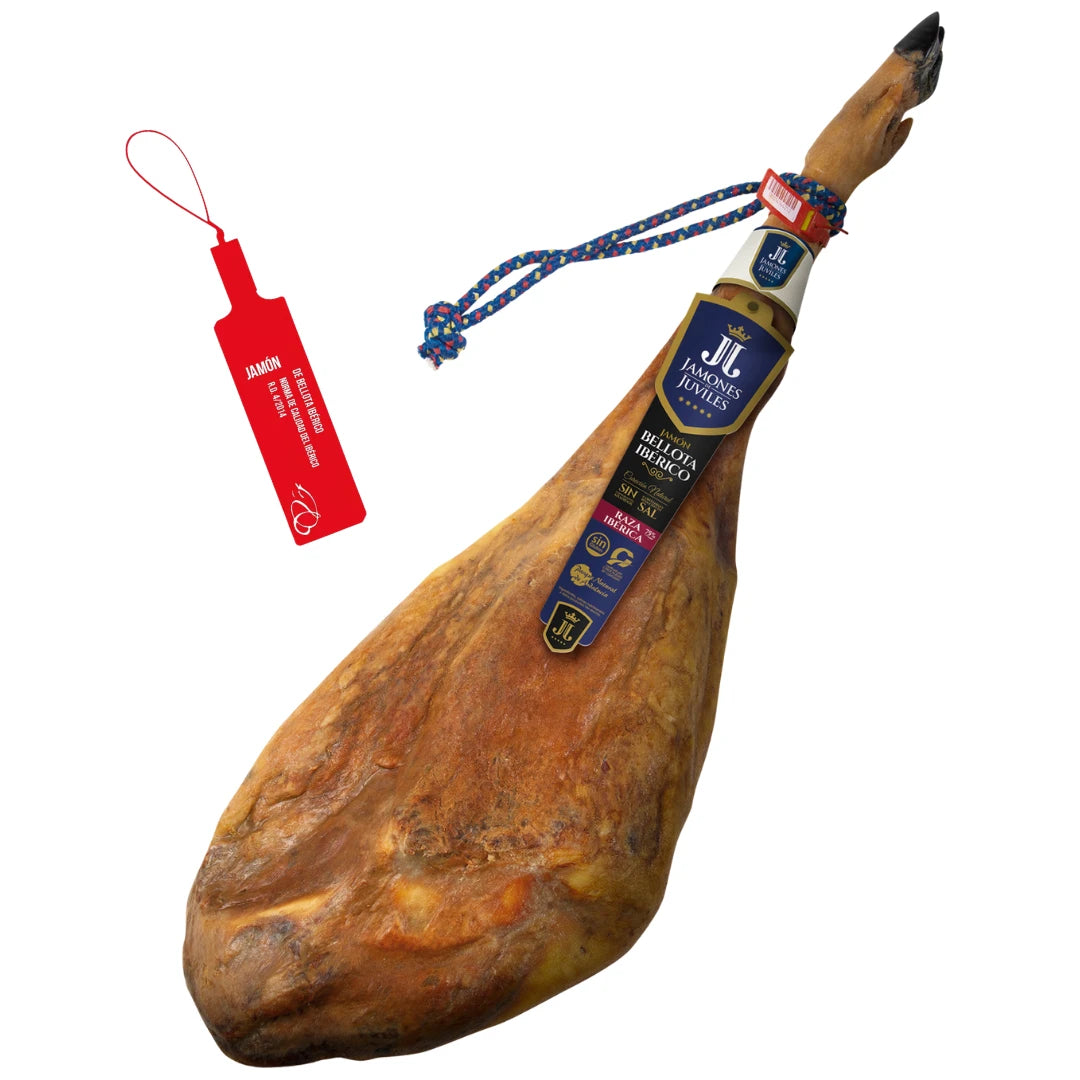 Jamón de Bellota Ibérico 50% Raza Ibérica von Jamones de Júviles – ganze Keule, ohne Salzzusatz, Naturreifung in der Sierra Nevada, aus Granada