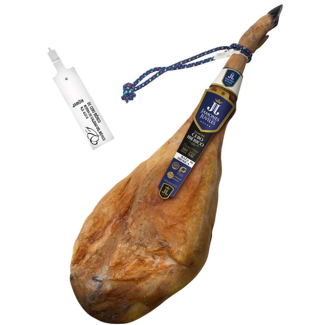 Jamón de Cebo Ibérico 50% Raza Ibérica von Jamones de Júviles – ganze Keule, ohne Salzzusatz, Naturreifung in der Sierra Nevada, aus Granada