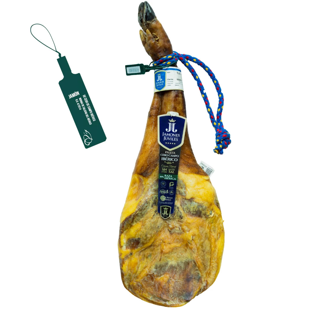 Paleta de Cebo Campo Ibérico 50% Raza Ibérica von Jamones de Júviles – ohne Salzzusatz, Naturreifung in der Sierra Nevada, aus Granada