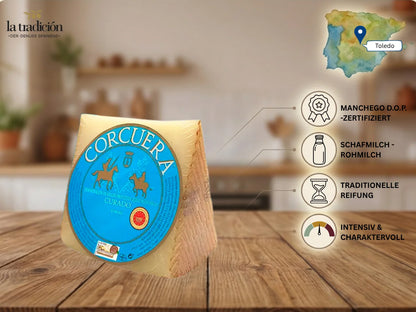 Manchego D.O.P. Curado – Schafmilch-Rohmilch, 6 Monate gereift, intensiv & charaktervoll, von Corcuera aus Toledo – La Tradición