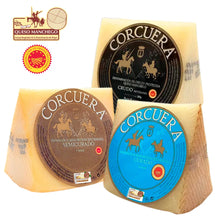 Manchego D.O.P. Sortiment von Corcuera – Semicurado 3 Monate, Curado 6 Monate und Crudo Artesano 8 Monate, aus Toledo für La Tradición