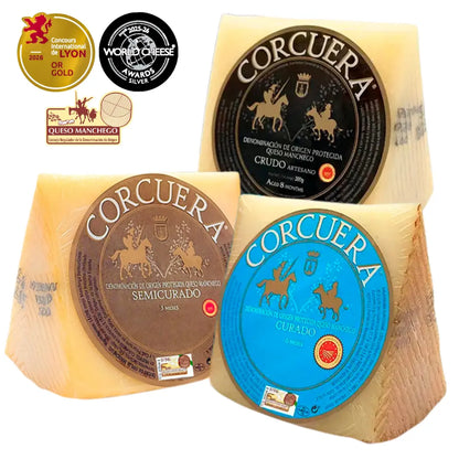 Manchego D.O.P. Curado und Ibérico Curado von Quesos Corcuera, preisgekrönt bei World Cheese Awards und Concours de Lyon, La Tradición