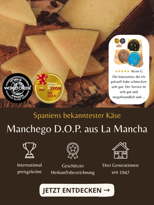 Aufgeschnittener Manchego DOP Kaese aus La Mancha mit World Cheese Award