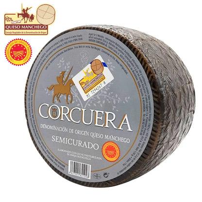 Manchego Semicurado D.O.P. von Quesos Corcuera, ganzer Laib, 3 Monate gereift, aus pasteurisierter Schafsmilch – La Tradición