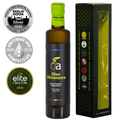 Oleo Almanzora Arbequina Premium Olivenöl mit Geschenkverpackung, preisgekrönt bei Berlin GOOA und Amsterdam IOOC, La Tradición