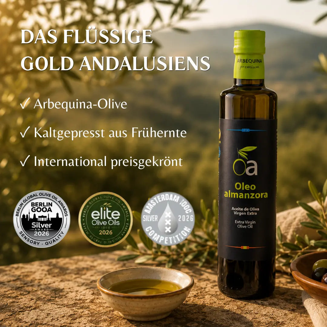 Oleo Almanzora Arbequina Olivenöl Extra Virgen, kaltgepresst aus Andalusien, mehrfach preisgekrönt – La Tradición

