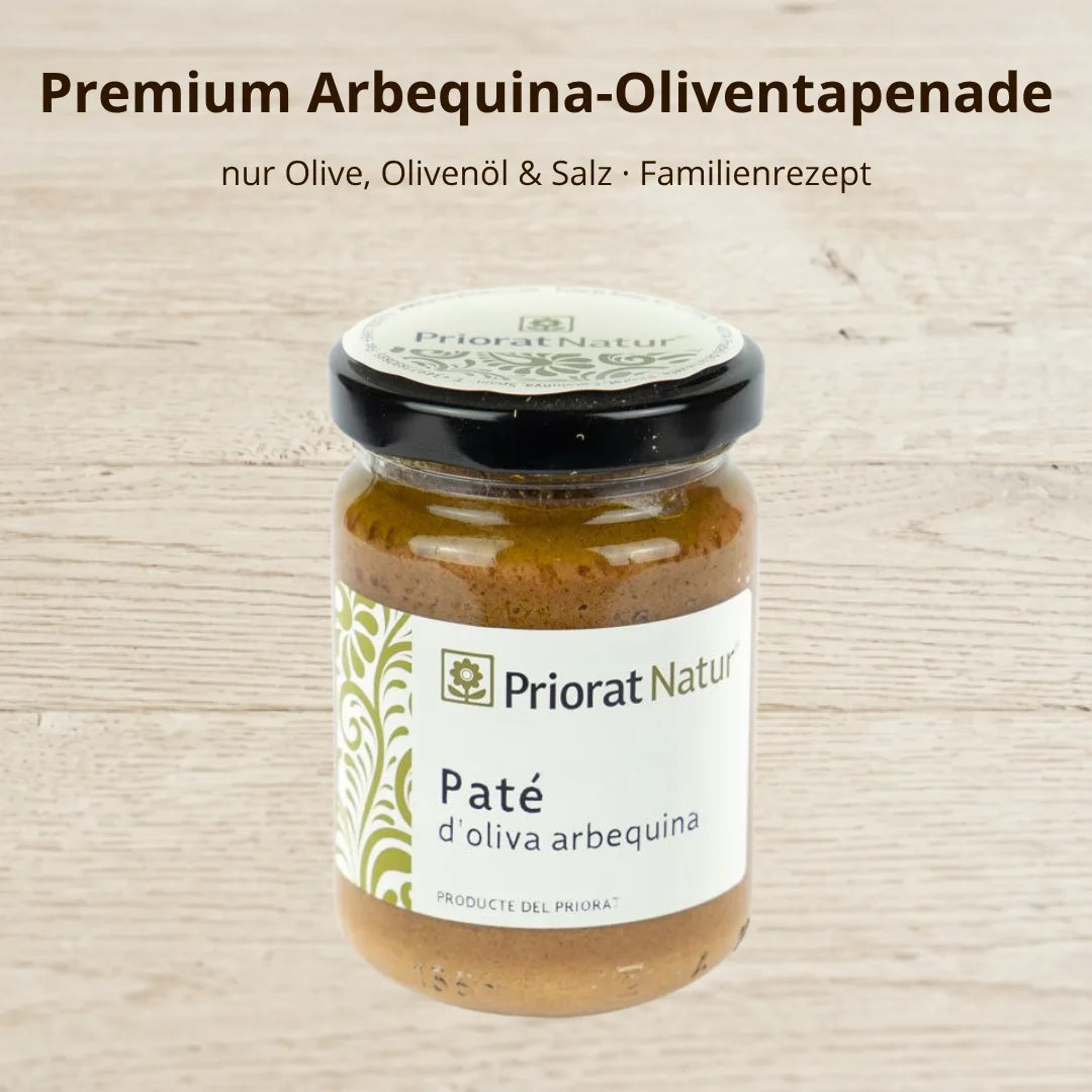 Premium Arbequina-Oliventapenade von Priorat Natur – nur Olive, Olivenöl und Salz, nach Familienrezept – La Tradición