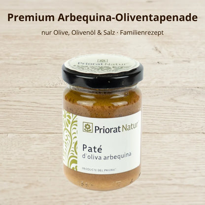 Premium Arbequina-Oliventapenade von Priorat Natur – nur Olive, Olivenöl und Salz, nach Familienrezept – La Tradición