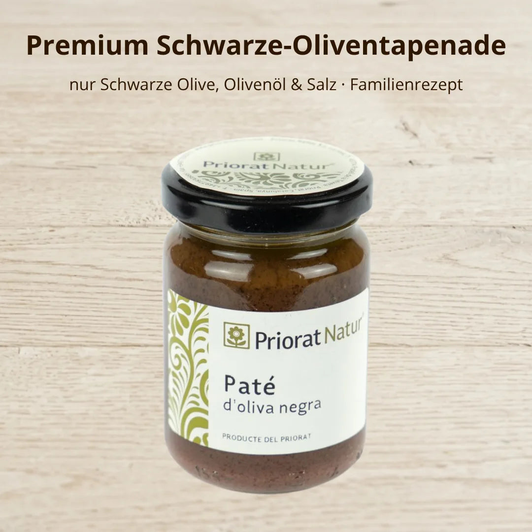 Premium Schwarze Oliventapenade von Priorat Natur – nur schwarze Olive, Olivenöl und Salz, nach Familienrezept – La Tradición