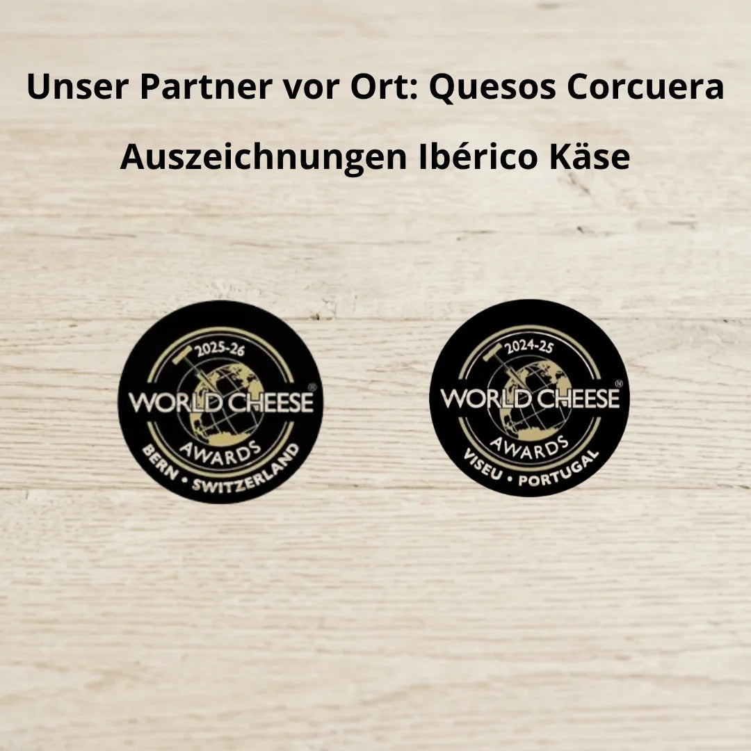 Auszeichnungen von Quesos Corcuera für Ibérico Käse: World Cheese Awards 2025-26 Bern und 2024-25 Viseu
