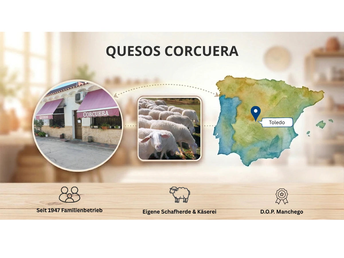 Quesos Corcuera aus Toledo, La Mancha – Familienbetrieb seit 1947 mit eigener Schafherde und Käserei, D.O.P. Manchego, Lieferant von La Tradición