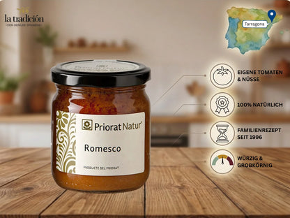 Romesco-Sauce von Priorat Natur aus Tarragona – eigene Tomaten und Nüsse, 100% natürlich, Originalrezept seit 1996, würzig-grobkörnig – La Tradición