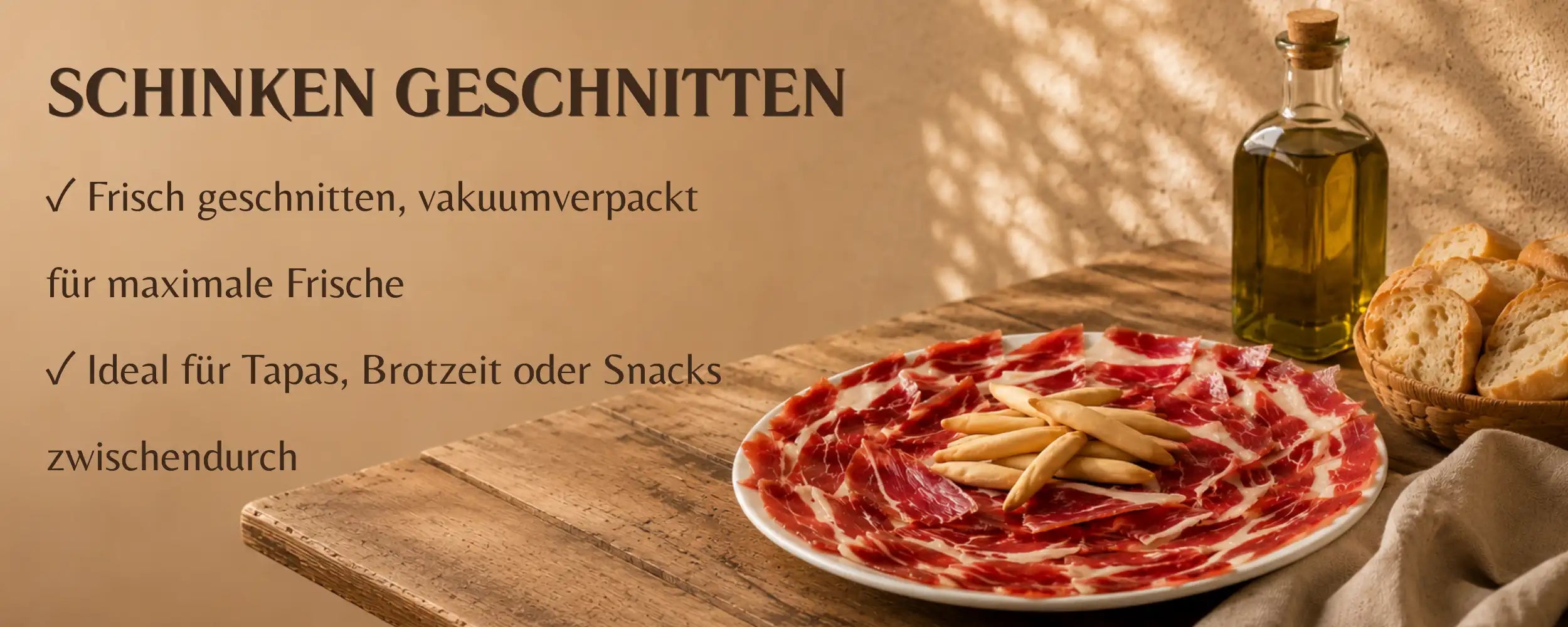 Spanischer Schinken geschnitten, vakuumverpackt, ideal für Tapas und Brotzeit, La Tradición