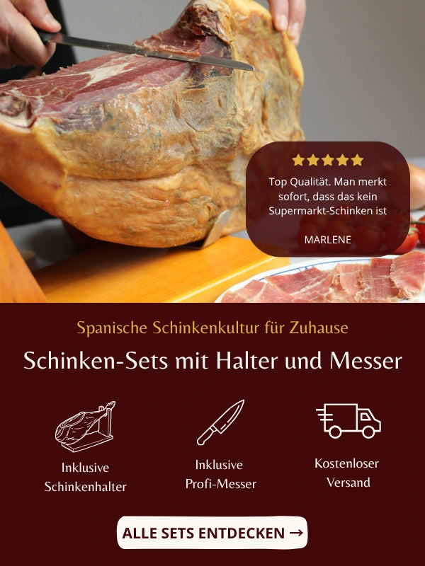 Schinken-Sets mit Halter und Profi-Messer, von Serrano und Duroc bis Pata Negra, kostenloser Versand, mit Kundenbewertung