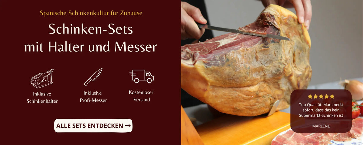 Schinken-Sets mit Halter und Profi-Messer, von Serrano und Duroc bis Pata Negra, kostenloser Versand, mit Kundenbewertung