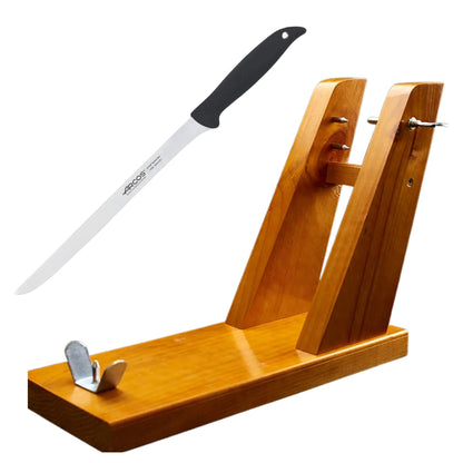 Schinkenständer Set aus Holz mit Arcos Schinkenmesser, La Tradición