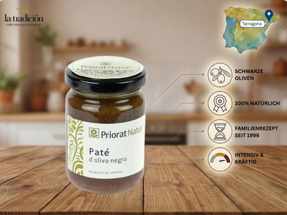 Schwarze Oliventapenade von Priorat Natur aus Tarragona – schwarze Oliven, 100% natürlich, Familienrezept seit 1996, intensiv und kräftig – La Tradición